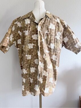 Tommy Hilfiger Brown & Cream Floral Short-Sleeve Button-Up Shirt Size L